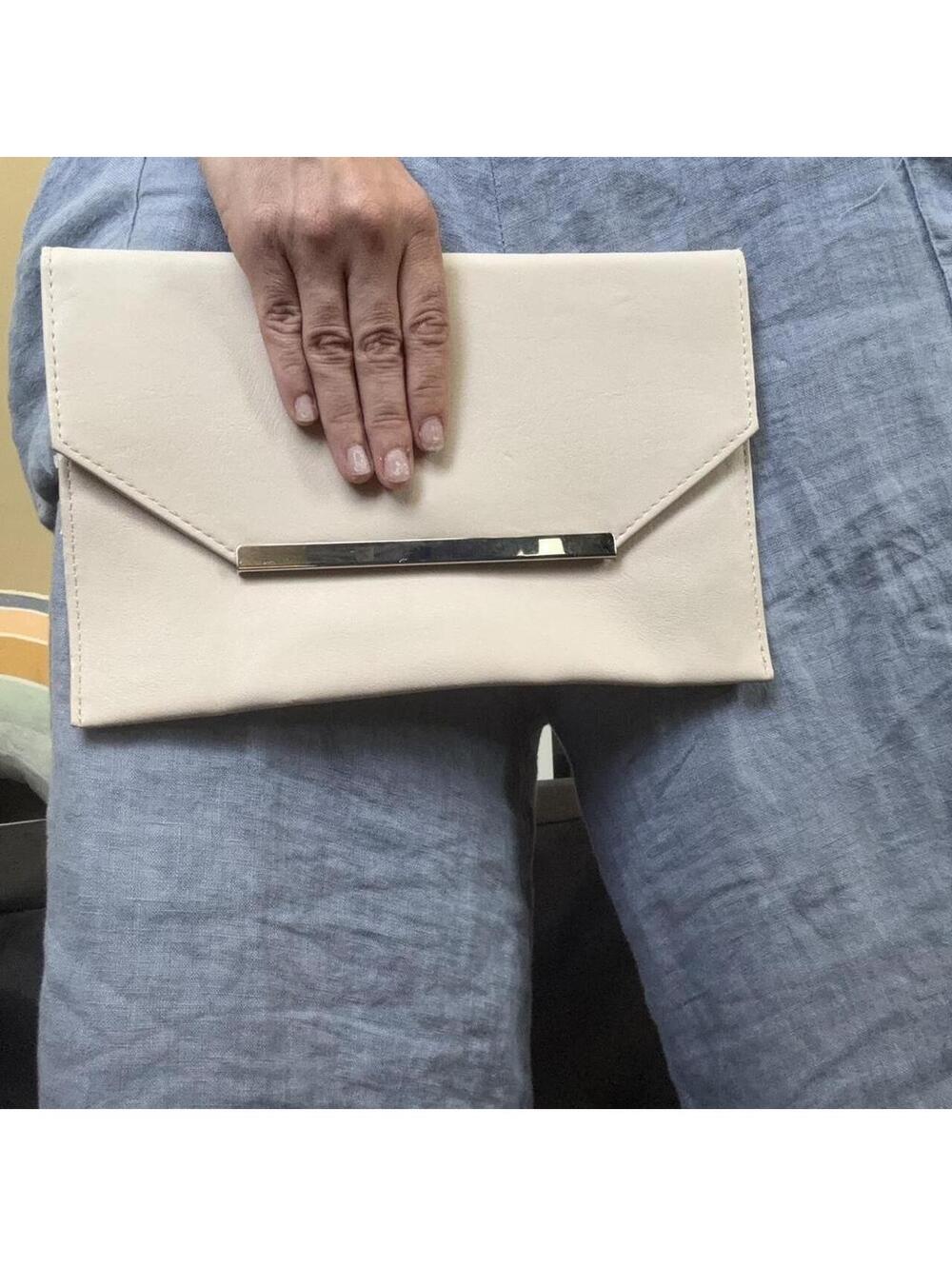 Forever 21 cream envelope clutch with silver bar | neutral minimalist bag